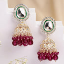 Traditional Gold Plated kundan Studded Glass Beaded Royal Jhumkas Earrings