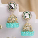 Traditional Gold Plated kundan Studded  Blue Glass Beaded Royal Jhumkas Earrings