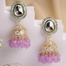 Traditional Gold Plated kundan Studded Lavender Glass Beaded Royal Jhumkas