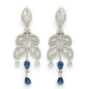 Rhodium Plated Silver Toned Blue & White American Diamond Studded Jewellery Set