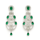 Rhodium Plated Silver Toned Crescent Shaped Green & White American Diamond Studded Jewellery Set