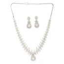Rhodium Plated Silver Toned White American Diamond Studded Jewellery Set