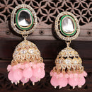 Traditional Gold Plated kundan Studded Pink Glass Beaded Royal Jhumkas Earrings