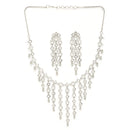 Rhodium Plated Silver Toned Geometrical Shaped White American Diamond Studded Jewellery Set