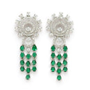 Rhodium Plated Silver Toned Teardrop Shaped Green & White American Diamond Studded Jewellery Set