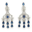 Rhodium Plated Silver Toned Teardrop Shaped Blue & White American Diamond Studded Jewellery Set