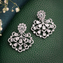 Rhodium Plated Silver Toned Petal Cluster White American Diamond Studded Earrings
