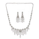 Rhodium Plated Silver Toned White American Diamond Studded Jewellery Set