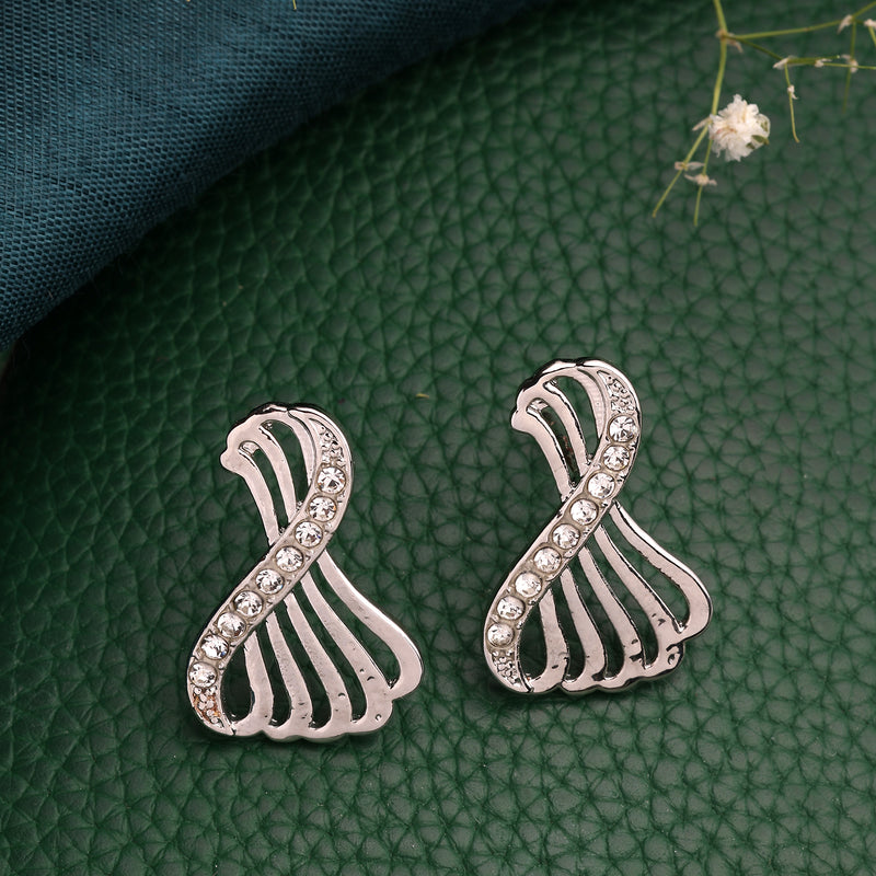 Stylish Twist Rhodium Plated Silver Toned Cubic Zirconia Studded Stud Earrings