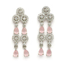 Rhodium Plated Silver Toned Pink & White American Diamond Studded Jewellery Set