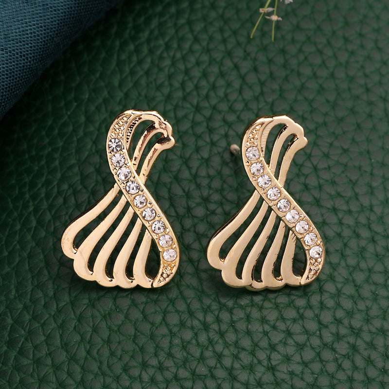 Stylish Twist Gold Plated Cubic Zirconia Studded Stud Earrings