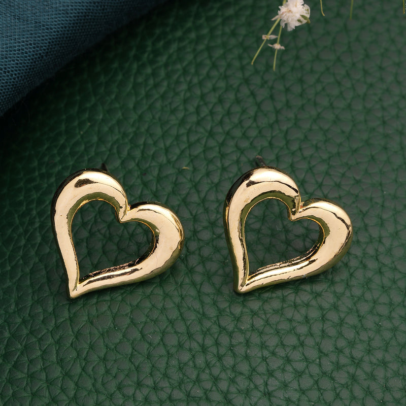 Gold Plated Heart Shaped Stud Earrings for Women & Girls