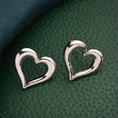 Rhodium Plated Silver Toned Heart Shaped Stud Earrings