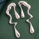 Rhodium Plated Silver Toned Abstract Drip Stylish Earrings