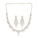 Rhodium Plated Silver Toned Crescent Shaped White American Diamond Studded Jewellery Set