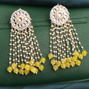 Traditional Gold Plated Yellow & White kundan Studded Pearl Beaded Dangler Earrings