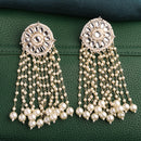 Traditional Gold Plated White kundan Studded Pearl Beaded Dangler Earrings
