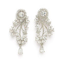 Rhodium Plated Silver Toned Leaf Shaped White American Diamond Studded Jewellery Set