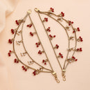 Traditional Gold Plated Red & White Pearl Beaded Multi Layered Ear Chain Earrings