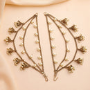 Traditional Gold Plated White Pearl Beaded Multi Layered Ear Chain Earrings