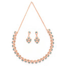 Rose Gold Plated Teardrop Shaped Blue Cubic Zirconia Studded Jewellery Set