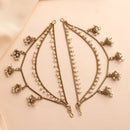 Traditional Gold Plated White Pearl Beaded Multi Layered Ear Chain Earrings