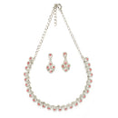 Rhodium Plated Silver Toned Teardrop Shaped Pink Cubic Zirconia Studded Jewellery Set