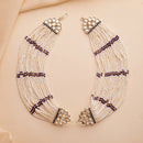 Traditional Gold Plated Blue & White Kundan And Pearl Beaded Multi Layered Ear Chain Earrings