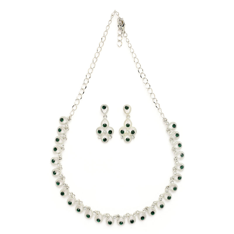 Rhodium Plated Silver Toned Teardrop Shaped Cubic Zirconia Studded Jewellery Set