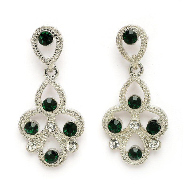 Rhodium Plated Silver Toned Teardrop Shaped Cubic Zirconia Studded Jewellery Set