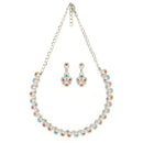 Rhodium Plated Silver Toned Teardrop Shaped Multicolor Cubic Zirconia Studded Jewellery Set