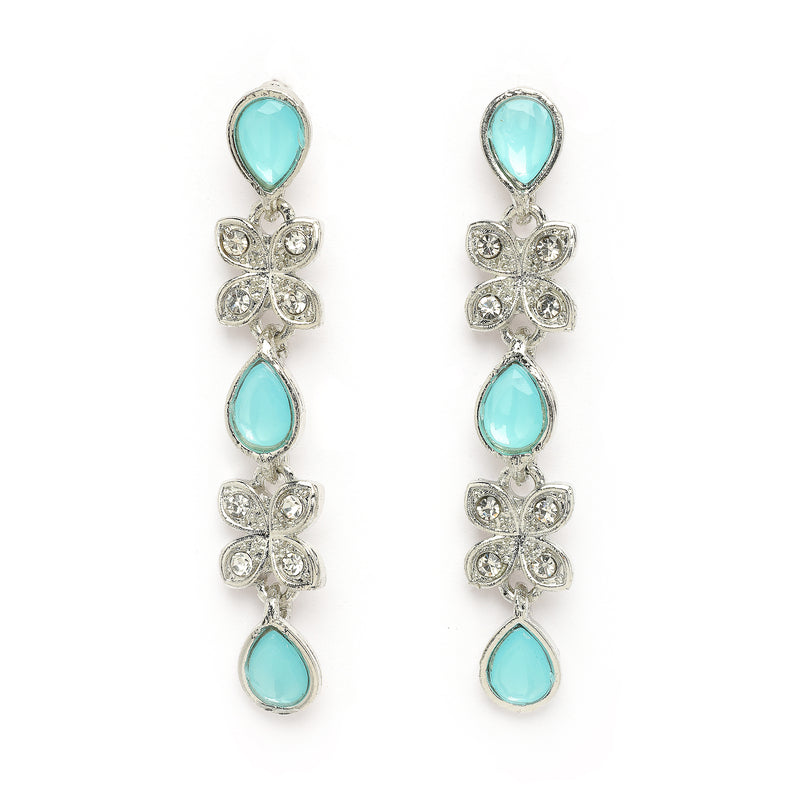 Rhodium Plated Silver Toned Butterfly Shaped Blue Cubic Zirconia Studded Jewellery Set