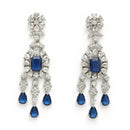 Rhodium Plated Silver Toned Teardrop Shaped Blue & White American Diamond Studded Jewellery Set