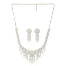 Rhodium Plated Silver Toned Teardrop Shaped White American Diamond Studded Jewellery Set