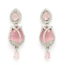 Rhodium Plated Silver Toned Rose Shaped Pink & White American Diamond Studded Jewellery Set