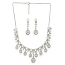 Rhodium Plated Silver Toned Teardrop Shaped White American Diamond Studded Jewellery Set