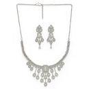 Rhodium Plated Silver Toned Teardrop White American Diamond Studded Jewellery Set