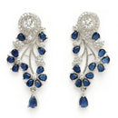 Rhodium Plated Silver Toned Leaf Shaped Blue & White American Diamond Studded Jewellery Set