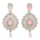 Rhodium Plated Silver Toned Ornate Shaped Pink & White American Diamond Studded Jewellery Set