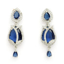 Rhodium Plated Silver Toned Rose Shaped Blue & White American Diamond Studded Jewellery Set