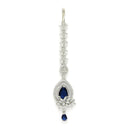 Rhodium Plated Silver Toned Blue American Diamond  Floral Teardrop Maang Tikka  with Elegant Dangling Stones