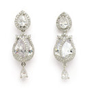 Rhodium Plated Silver Toned Rose Shaped White American Diamond Studded Jewellery Set