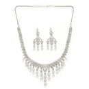 Rhodium Plated Silver Toned Teardrop Shaped White American Diamond Studded Jewellery Set
