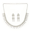 Rhodium Plated Silver Toned Geometrical Shaped White American Diamond Studded Jewellery Set