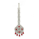 Rhodium Plated Silver Toned Floral Red American Diamond Studded Maang Tikka with Elegant Dangling Stones