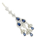Rhodium Plated Silver Toned Blue & White American Diamond Bridal Maang Tikka With Dangling Teardrop Stones