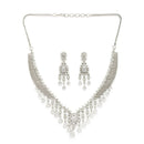 Rhodium Plated Silver Toned Teardrop Shaped White American Diamond Studded Jewellery Set