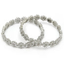 Rhodium Plated Silver Toned White AD Studded Set Of 2 Stylish Floral Design Bangles