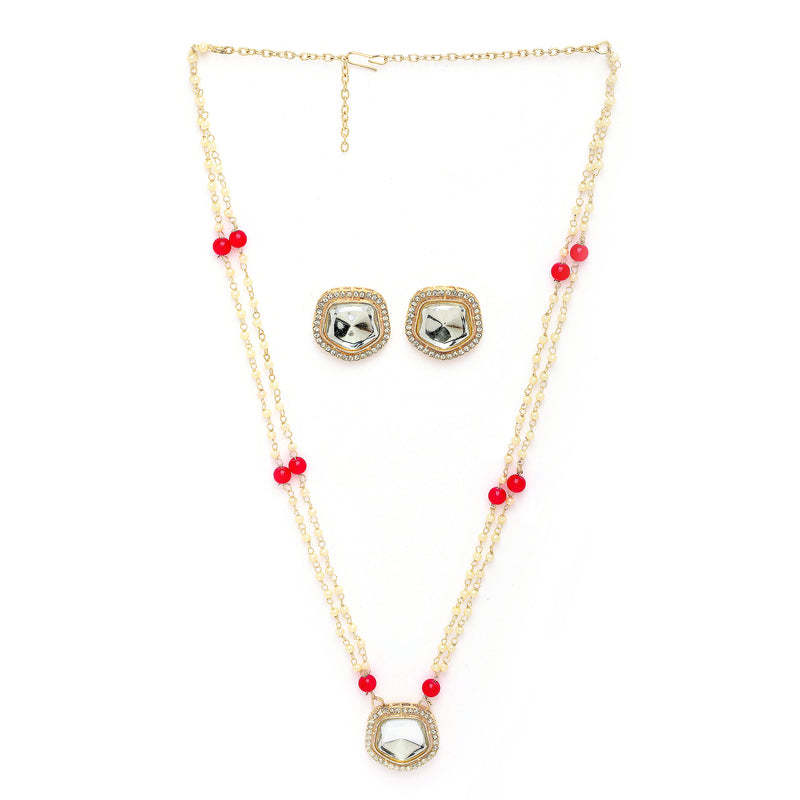 Gold Plate Kundan & Pearl Studded White Jewellery Set