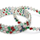 Rhodium Plated Silver Toned Multicoloured Rectangle AD Studded Set Of 4 Stylish Bangles